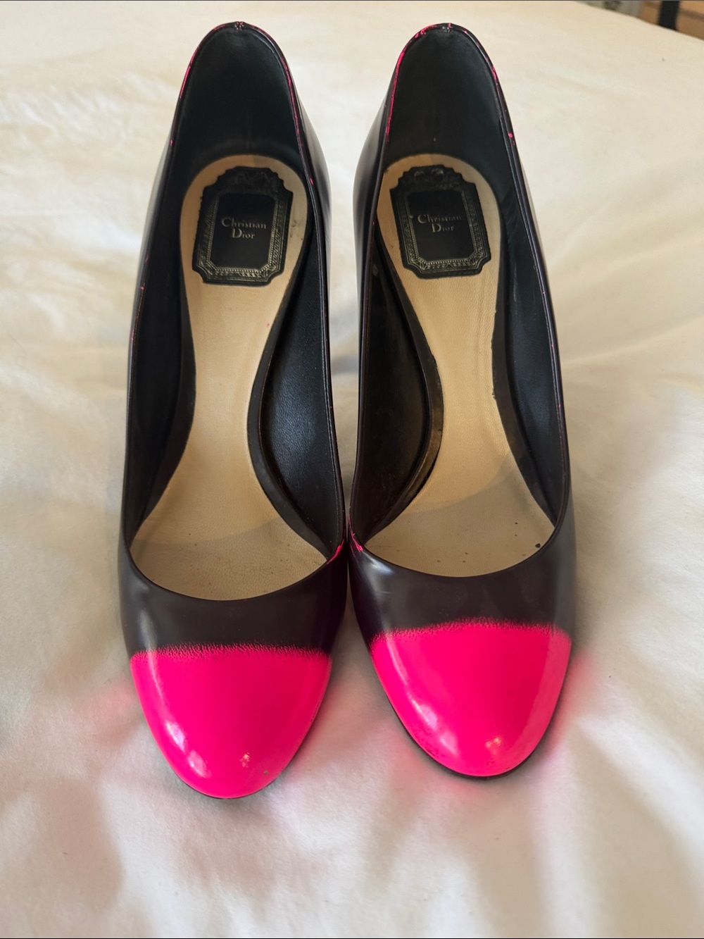 Dior Black Pumps with Hot Pink Cap Toe 39